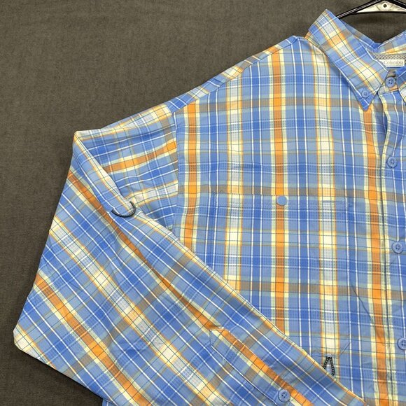 Columbia Mens XL Blue Orange Plaid Long Sleeve Button-Up Shirt Vented Fishing - Picture 9 of 15